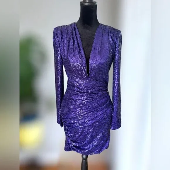 SHO BY TADASHI SHOJI Long Sleeve Sequin Cocktail Mini Dress Size XS - Picture 6 of 16